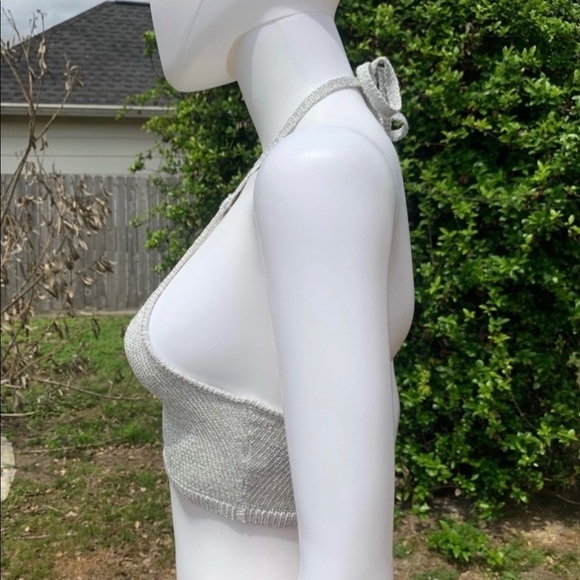 💋NWT Lovers + friends silver metallic halter bikini swim top - Picture 10 of 13